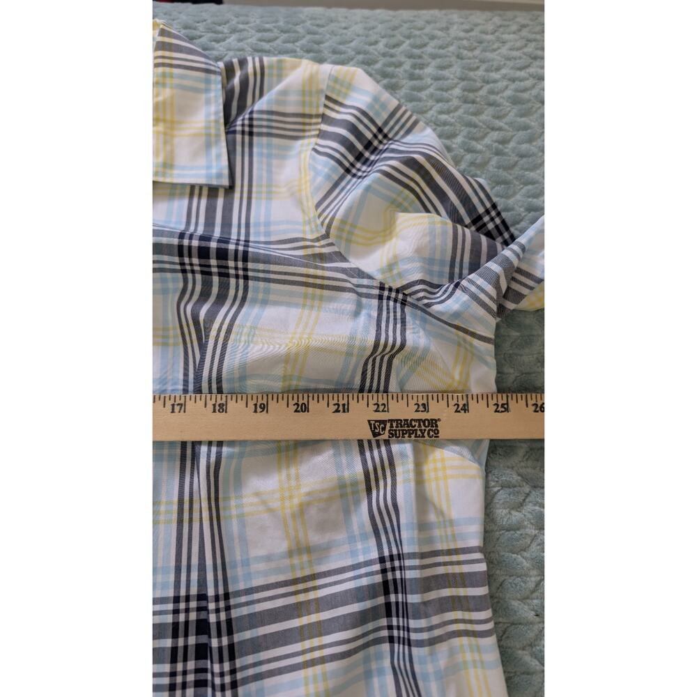 Lands End No Iron Supima Shirt Sz 22W Blue Yellow Plaid Long Sleeve Cotton - Picture 4 of 7